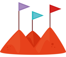 Three flags on a mountain with a red mountain in the background png