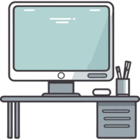 Computer desk with monitor and keyboard png