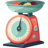 An illustration of a scale with a bowl of eggs png