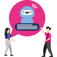 Two people are holding books and a robot is standing next to them png