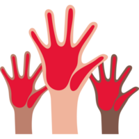 Hands with red paint on them, with three hands png
