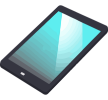 A tablet computer with a blue screen on it png