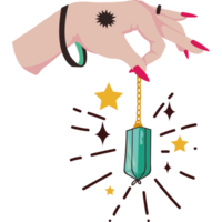 A hand holding a green crystal with stars on it png