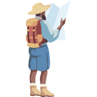 Man with backpack and map looking at a map png