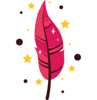 A pink feather with stars around it png