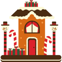 A gingerbread house with candy canes and presents png