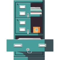 File cabinet with file folders and papers png