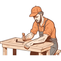 A man is working on a table with a hammer png
