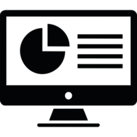 A computer monitor with a pie chart on it png