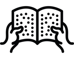 A black and white image of a book with hands holding it png