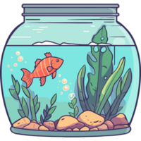 Fish in a fish bowl with plants and rocks png
