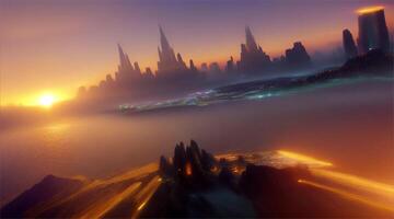 une vision de le futur de extra-terrestre vie, il présente une Nouveau planète avec Avancée La technologie et espace habitats, entouré par surréaliste paysages et cosmique merveilles. video