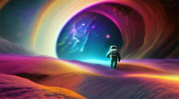 space habitats and advanced technology set against surreal landscapes and a cosmic backdrop. video