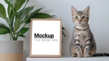 Kitten mockup with a frame psd