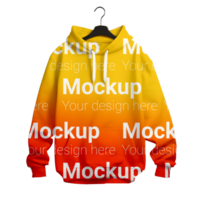 Mockup of hooded sweatshirt on dark hanger front view without background psd