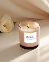 Mockup of a candle label on a calm and gentle background psd