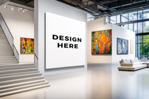 Large painting canvas mockup in art gallery for branding and artwork placement psd