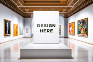 Painting canvas mockup in modern art gallery for branding and artwork placement psd