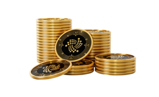 3d Stack Of Golden Cryptocurrency IOTA Coins Stack 3d Illustration png