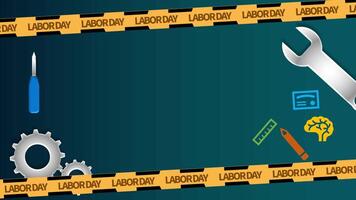 labor day background with empty space in center and dark green gradient and Labor day tools. suitable for overlay of celebration or greetings of Labor Day or banner video