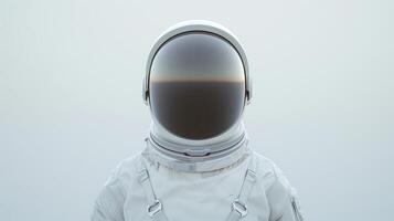 Modern Astronaut Wearing Reflective Helmet in Space Suit on Minimalist Background photo