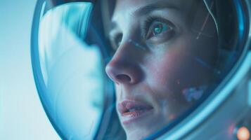 Astronaut in Helmet Reflecting Space Technology and Interstellar Exploration photo