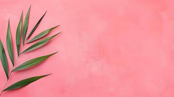Vibrant Green Palm Leaves on a Pink Pastel Background - Minimalist Botanical Design for Tropical Vibes and Summer Decor photo