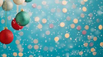 Sparkling Christmas Ornaments on Blue Background with Bokeh Lights for Holiday Design and Festive Decoration photo