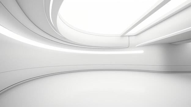 moderno minimalista futurista vacío habitación con curvo paredes blanco espacio limpiar diseño brillante Encendiendo arquitectónico antecedentes innovación concepto foto