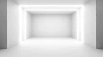 Minimalist Futuristic Empty Room with Illuminated Walls in Clean White Design Background for Modern Architectural Concepts and Product Display photo