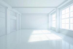 Pristine Sunlit Minimalist Empty Room CopySpace with Large Windows and White Walls Home Decor or Photography Studio photo