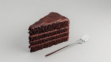 Rich Triple Layer Chocolate Cake Slice With Fork On Clean White Background Perfect For Desserts, Confectionery, Indulgence, Food Blogs, Social Media, Cafes, Restaurants, And Special Occasions photo
