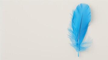 Detailed Image of a Single Blue Feather on a Clean White Background, Emphasizing Texture and Simplicity, Valuable for Nature, Design, and Art Projects, Reflecting Tranquility and Purity photo