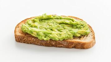 Delicious Slice of Toast with Freshly Mashed Avocado on Clean White Background for Healthy Breakfast Cuisine Trends photo