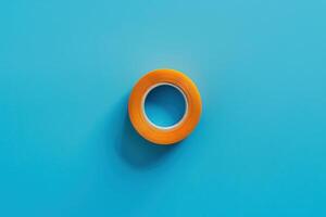 Bright orange tape roll on a vibrant blue background photo