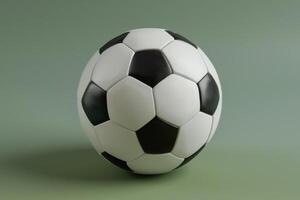 Classic black and white soccer ball on a simple green background photo
