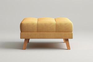 Stylish yellow ottoman with wooden legs on a neutral background photo