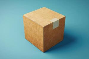 Brown cardboard box with tape on a blue background photo