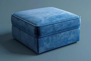 Soft blue velvet ottoman placed against a minimalist background in a modern room photo