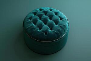 Soft teal tufted ottoman on a subtle gradient background with calm lighting photo