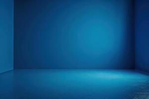 Empty blue room with reflective flooring and soft lighting in a spacious environment photo
