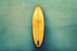 Surfboard resting on calm ocean water during a bright sunny day photo