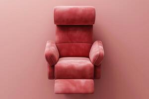 Comfortable recliner chair in soft red hue against a minimalist pink wall photo