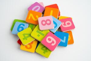 Math number colorful on white background, education study mathematics learning teach. photo