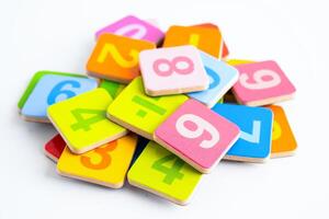 Math number colorful on white background, education study mathematics learning teach. photo