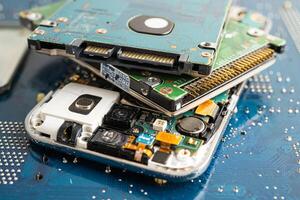Repairing and upgrade circuit mainboard of notebook, electronic, computer hardware and technology concept. photo