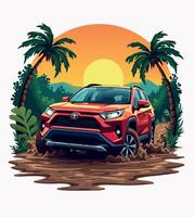 a red suv with the word toyota on the front. vector