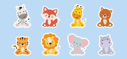 Set of cute animals isolated on white background vector