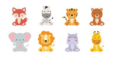 Set of cute animals isolated on white background vector
