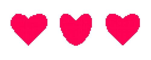 Set of pixel hearts with games isolated on white background. '8-bit style. illustration vector
